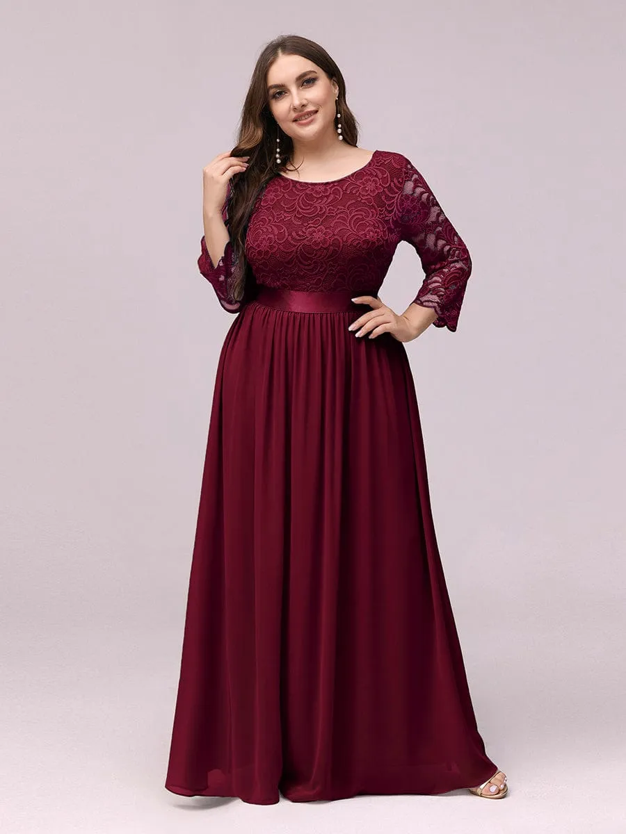 Custom Size See-Through Maxi Lace Evening Dress with Half Sleeve