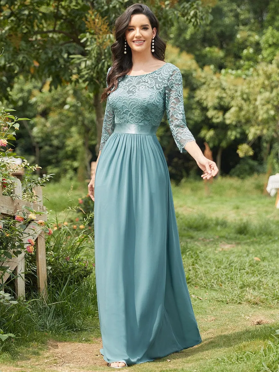 Custom Size See-Through Maxi Lace Evening Dress with Half Sleeve