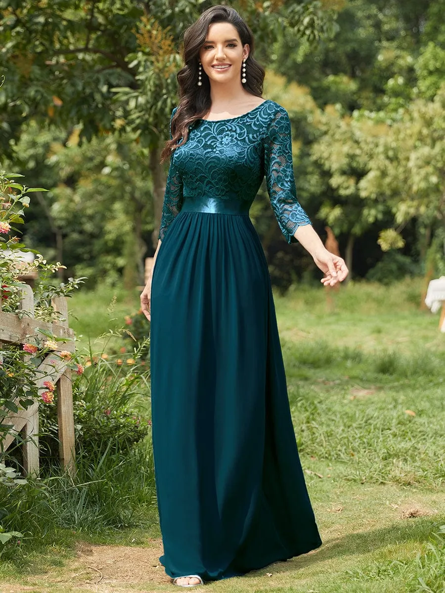 Custom Size See-Through Maxi Lace Evening Dress with Half Sleeve