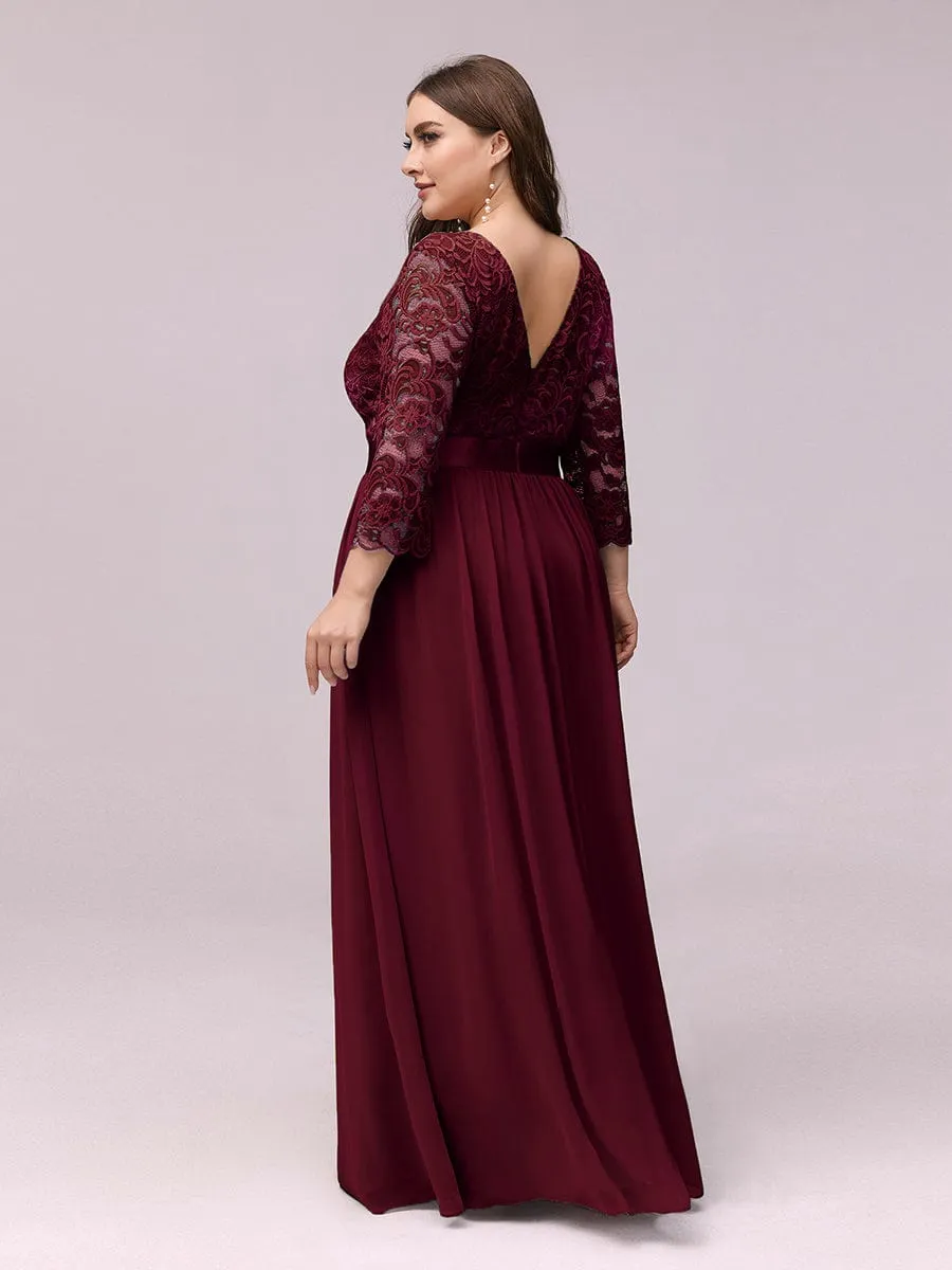 Custom Size See-Through Maxi Lace Evening Dress with Half Sleeve