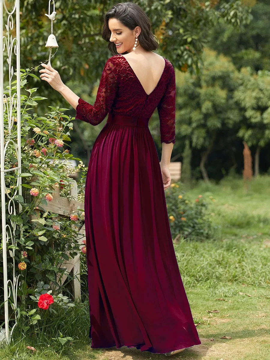 Custom Size See-Through Maxi Lace Evening Dress with Half Sleeve