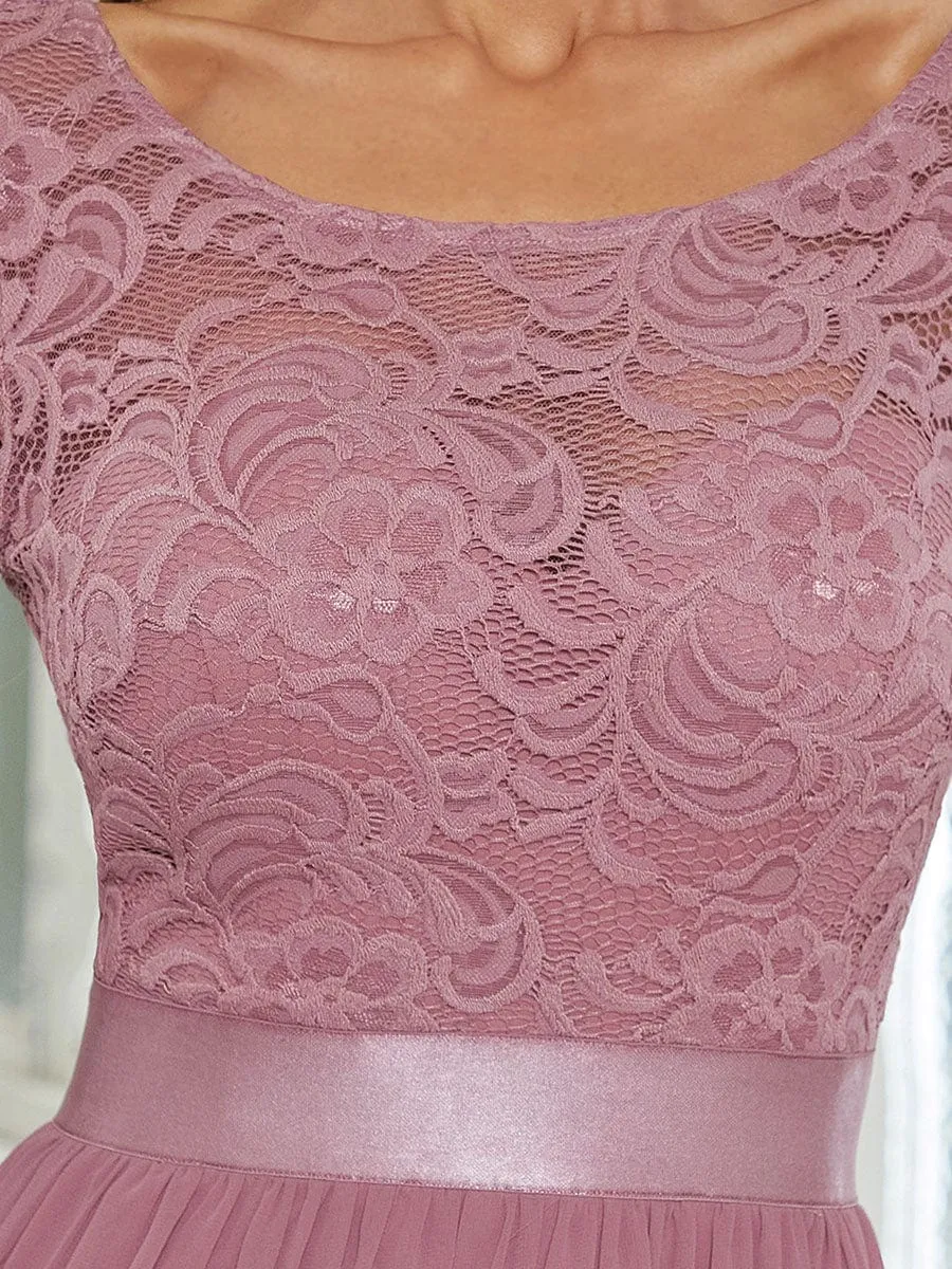 Custom Size See-Through Maxi Lace Evening Dress with Half Sleeve