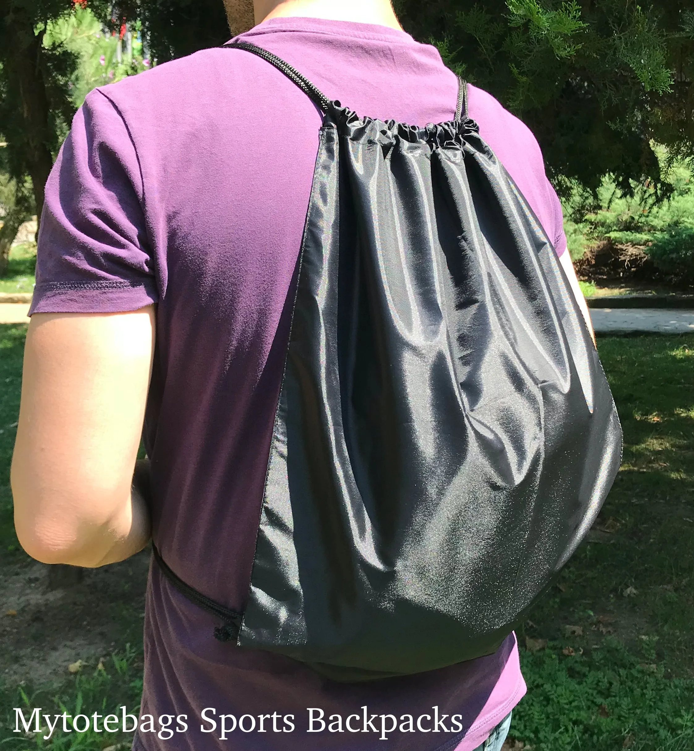 Economical Polyester Sports Drawstring Backpacks, Set of 12