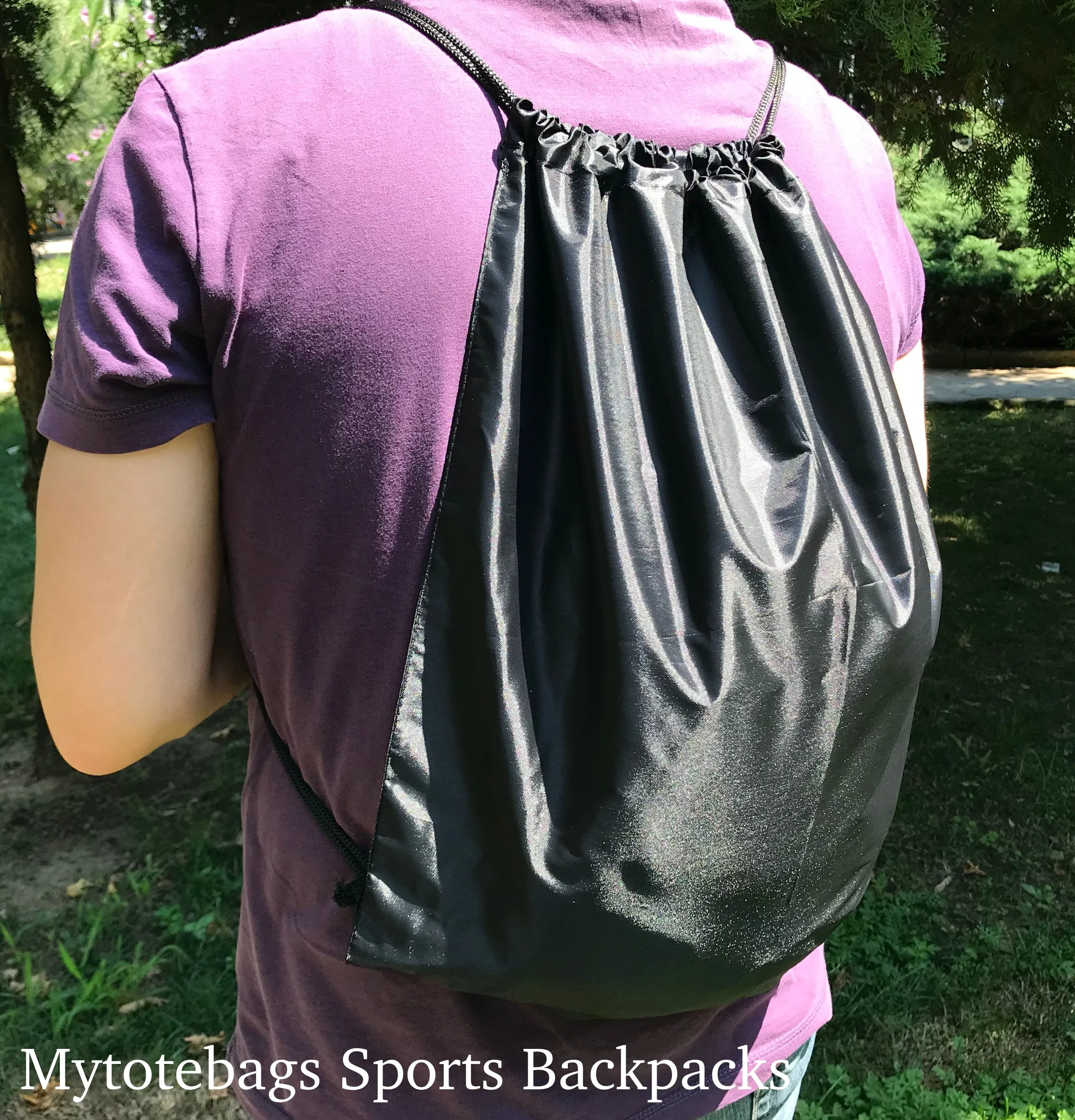 Economical Polyester Sports Drawstring Backpacks, Set of 12