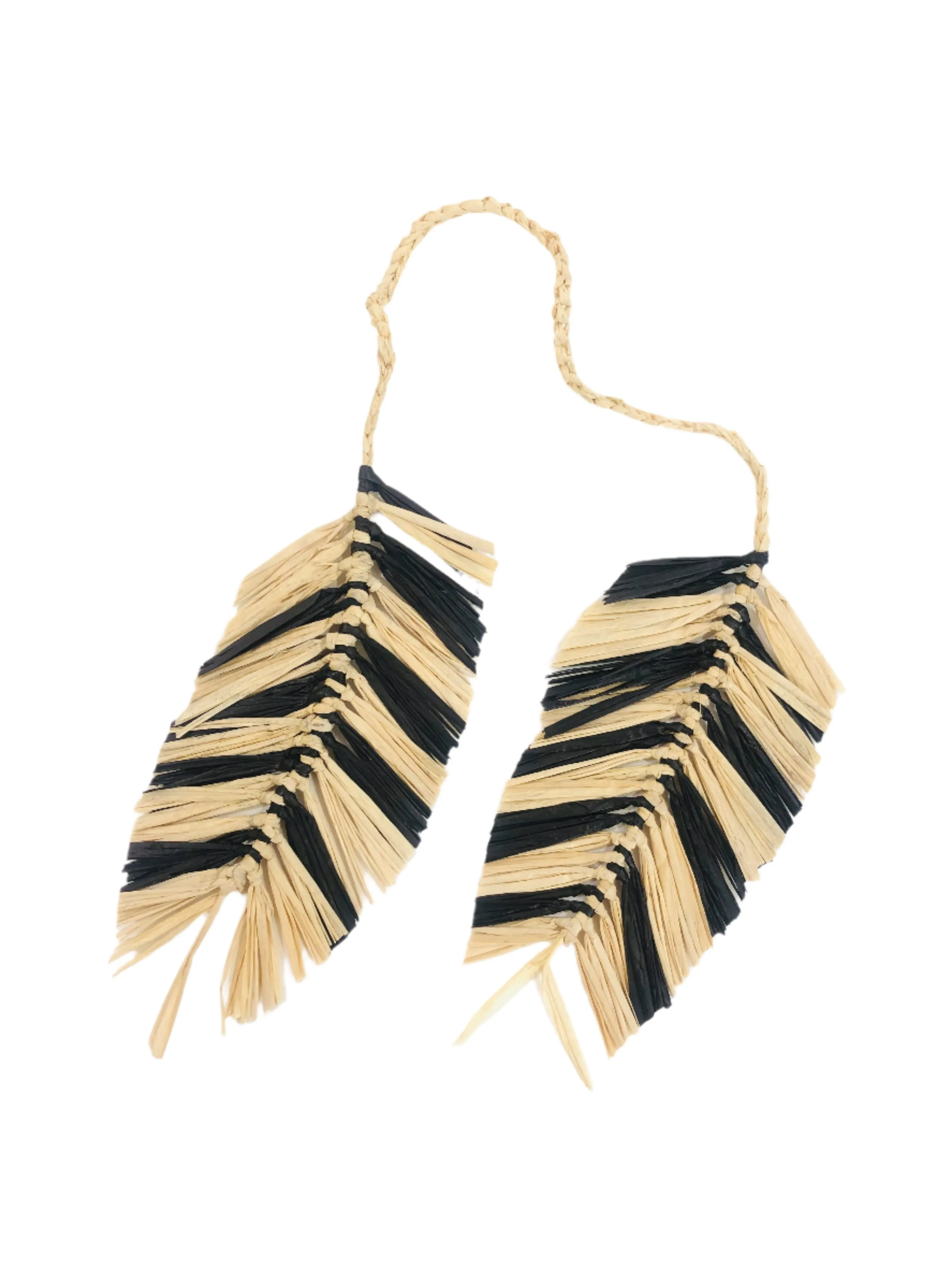 Feather Brushed Fringe Raffia Straw Macrame Charm Embellishment