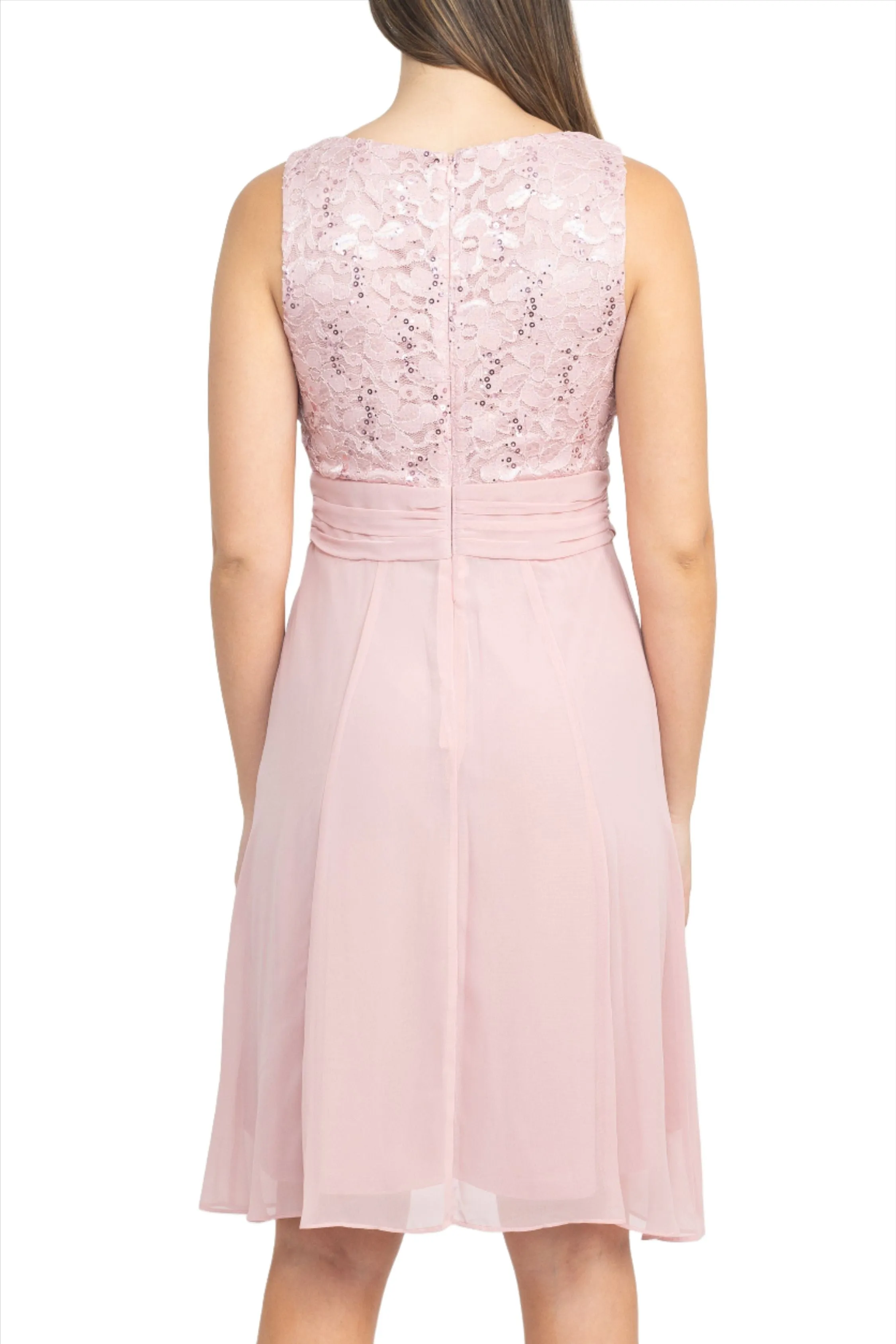 Final Sale Item: SL Fashion Scoop Neck Sleeveless Floral Lace Bodice Embellished Waist Dress with 3/4 Sleeve Open Front Jacket