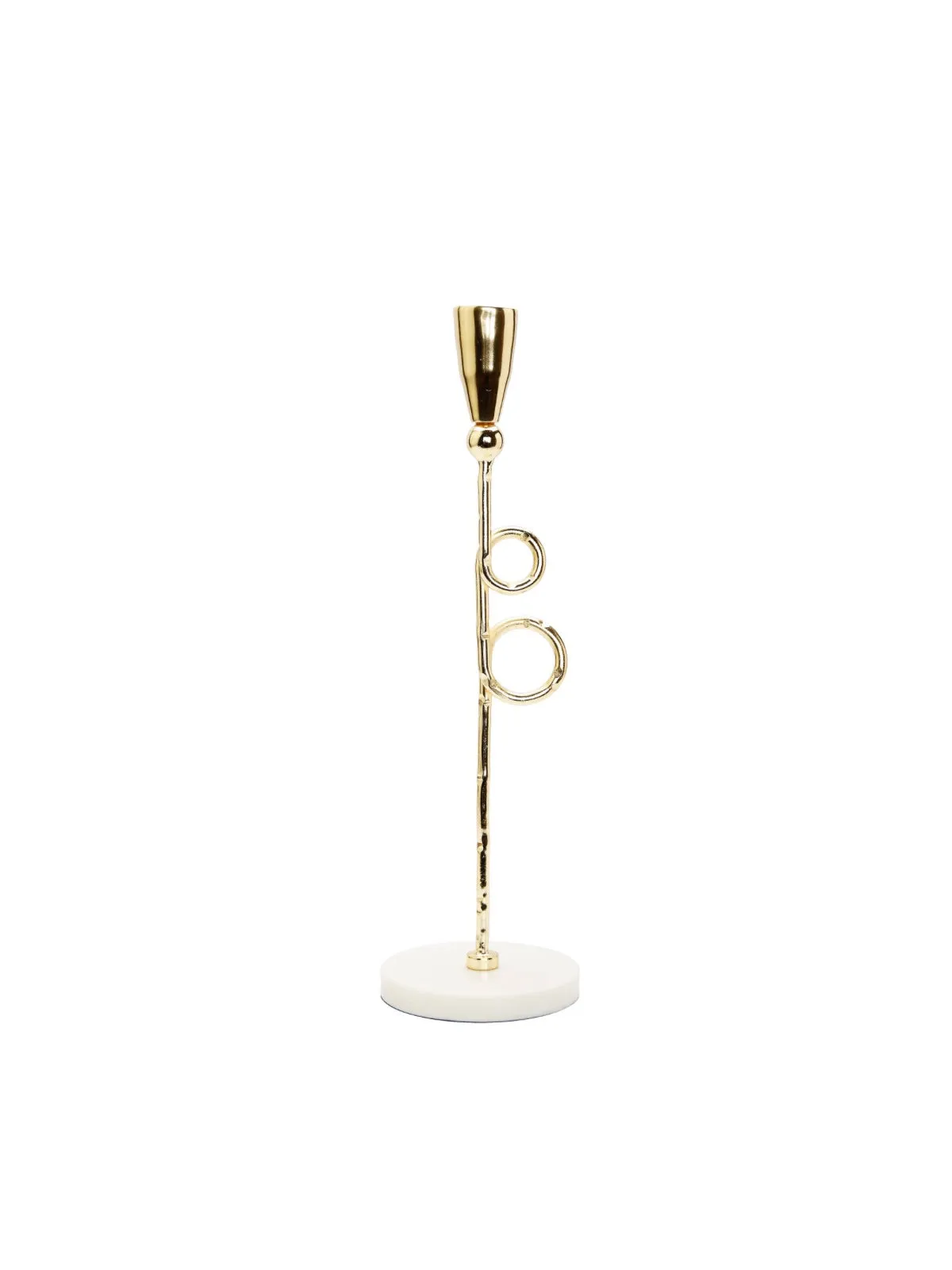 Gold Circular Loop Taper Candle Holder On Marble Base (2 Sizes)