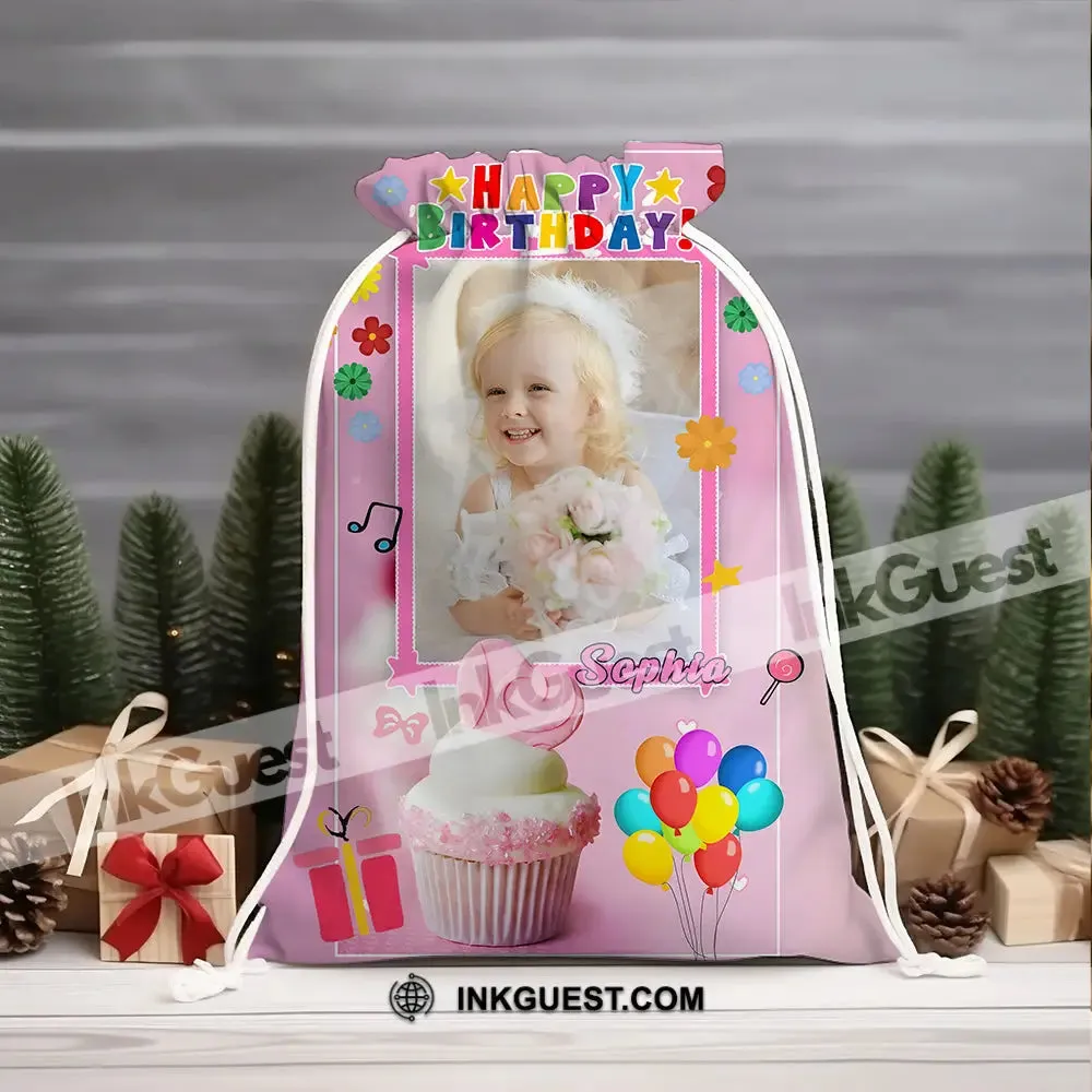Happy Birthday Pink Cake Bag Personalized Christmas String Bag