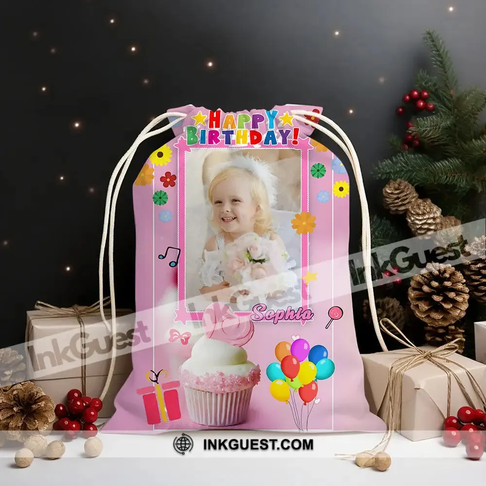 Happy Birthday Pink Cake Bag Personalized Christmas String Bag