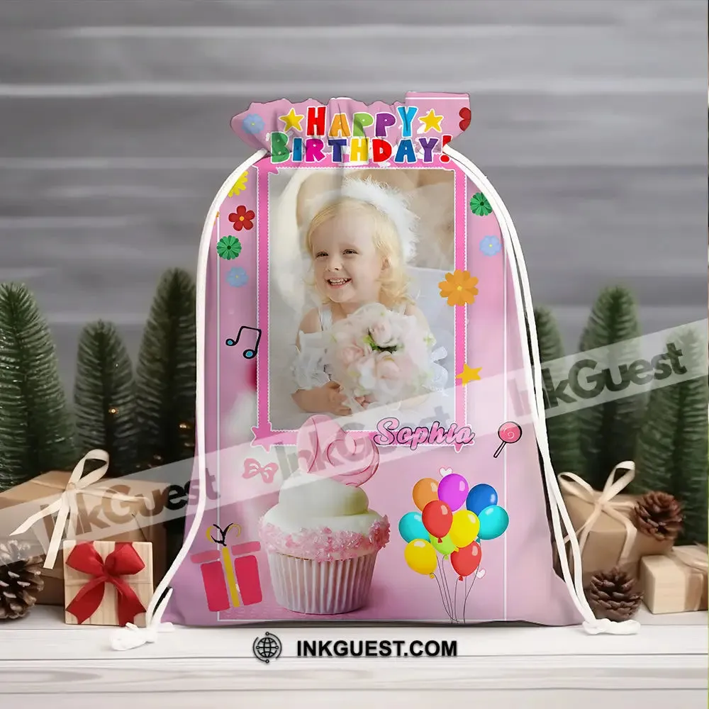 Happy Birthday Pink Cake Bag Personalized Christmas String Bag