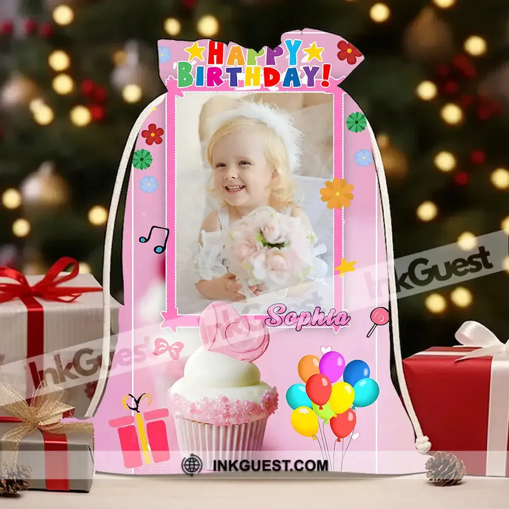 Happy Birthday Pink Cake Bag Personalized Christmas String Bag