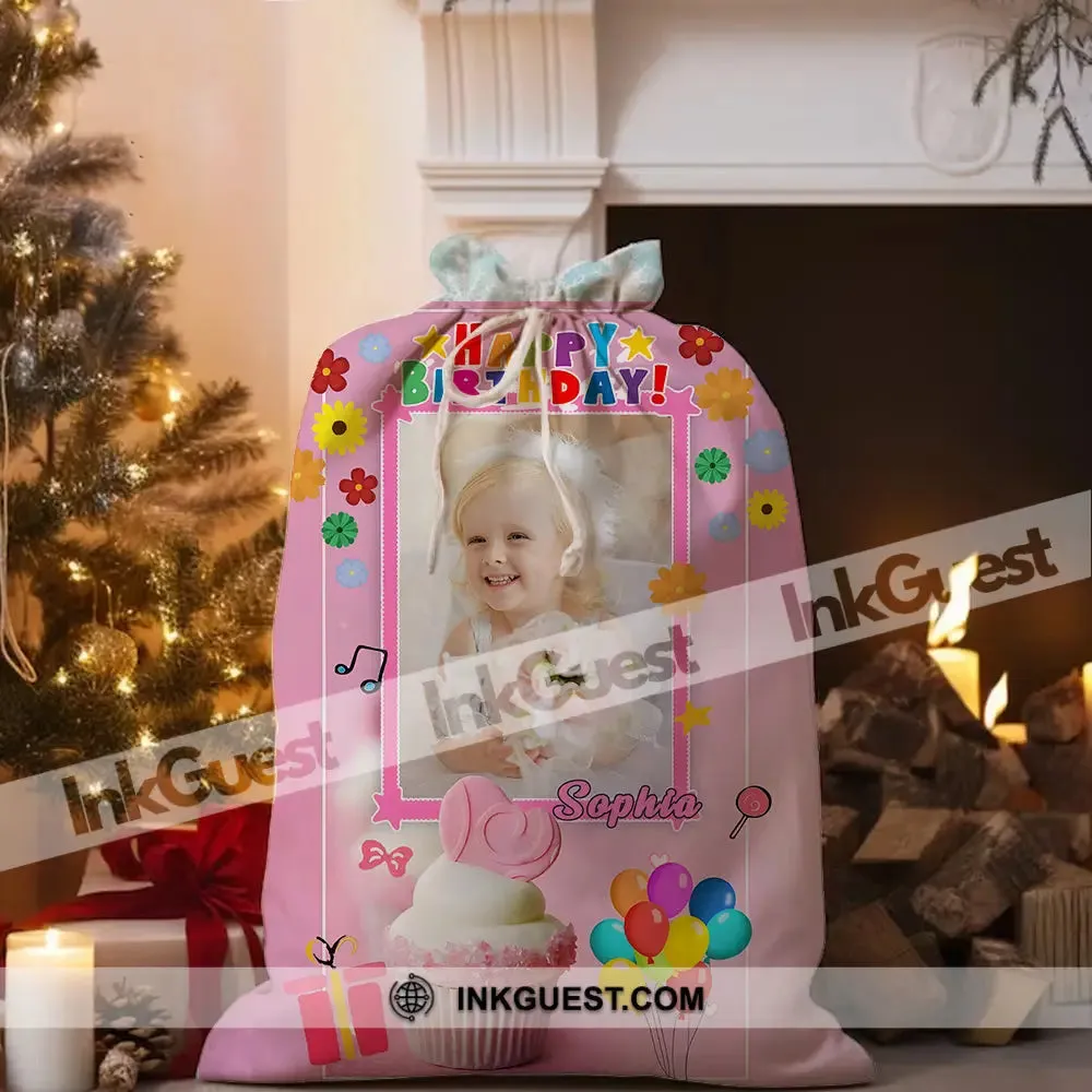 Happy Birthday Pink Cake Bag Personalized Christmas String Bag