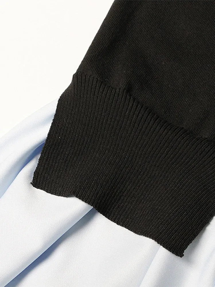 High Street Knitting Sweaters Dress For Women Colorblock Round Neck Loose Long Sleeve Asymmetrical Hem Dresses Female
