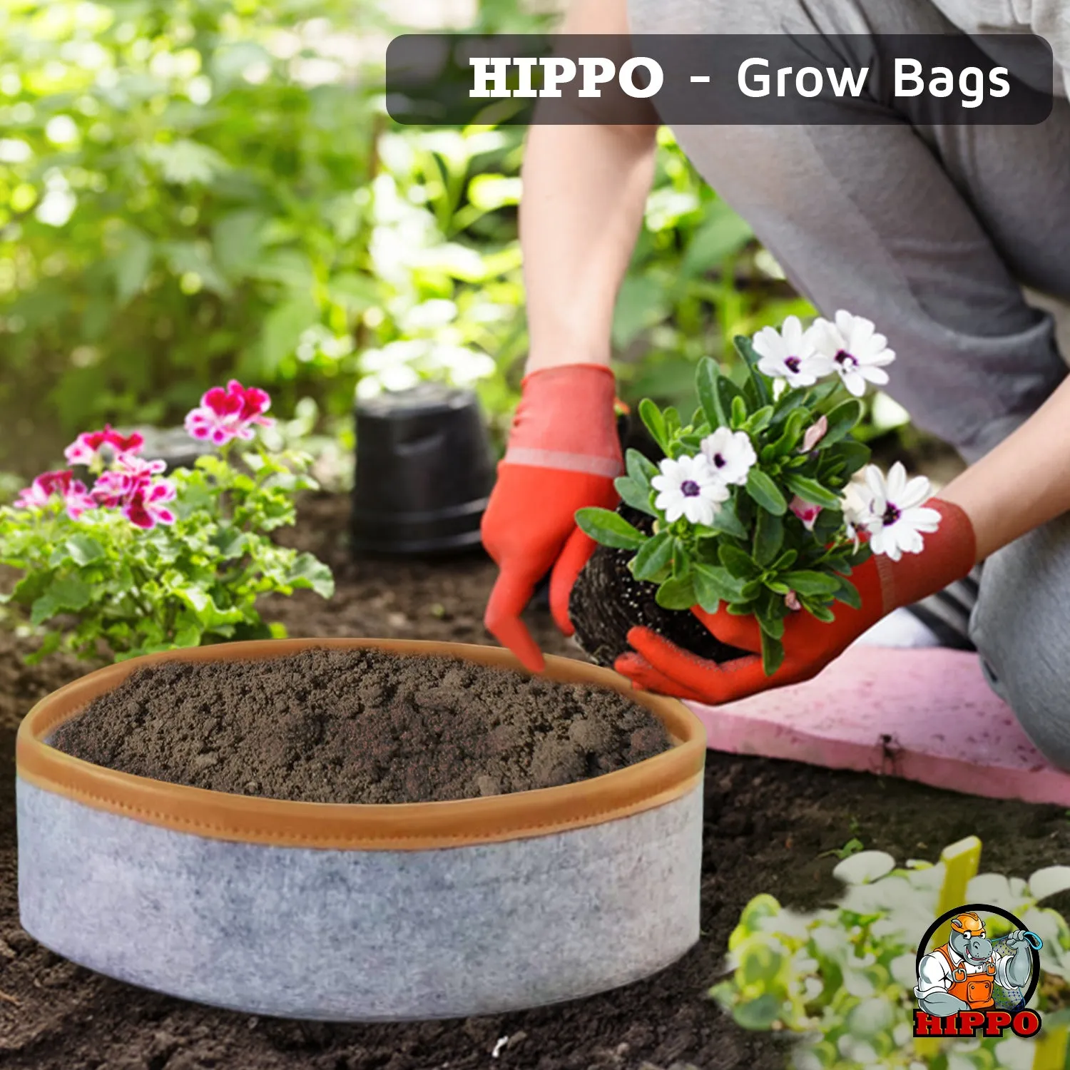 HIPPO NonWoven Fabric Grow Bag Pots 400 GSM Ideal for Outdoor, Gardening, Suitable for Spinach, Small Plants Grey Color