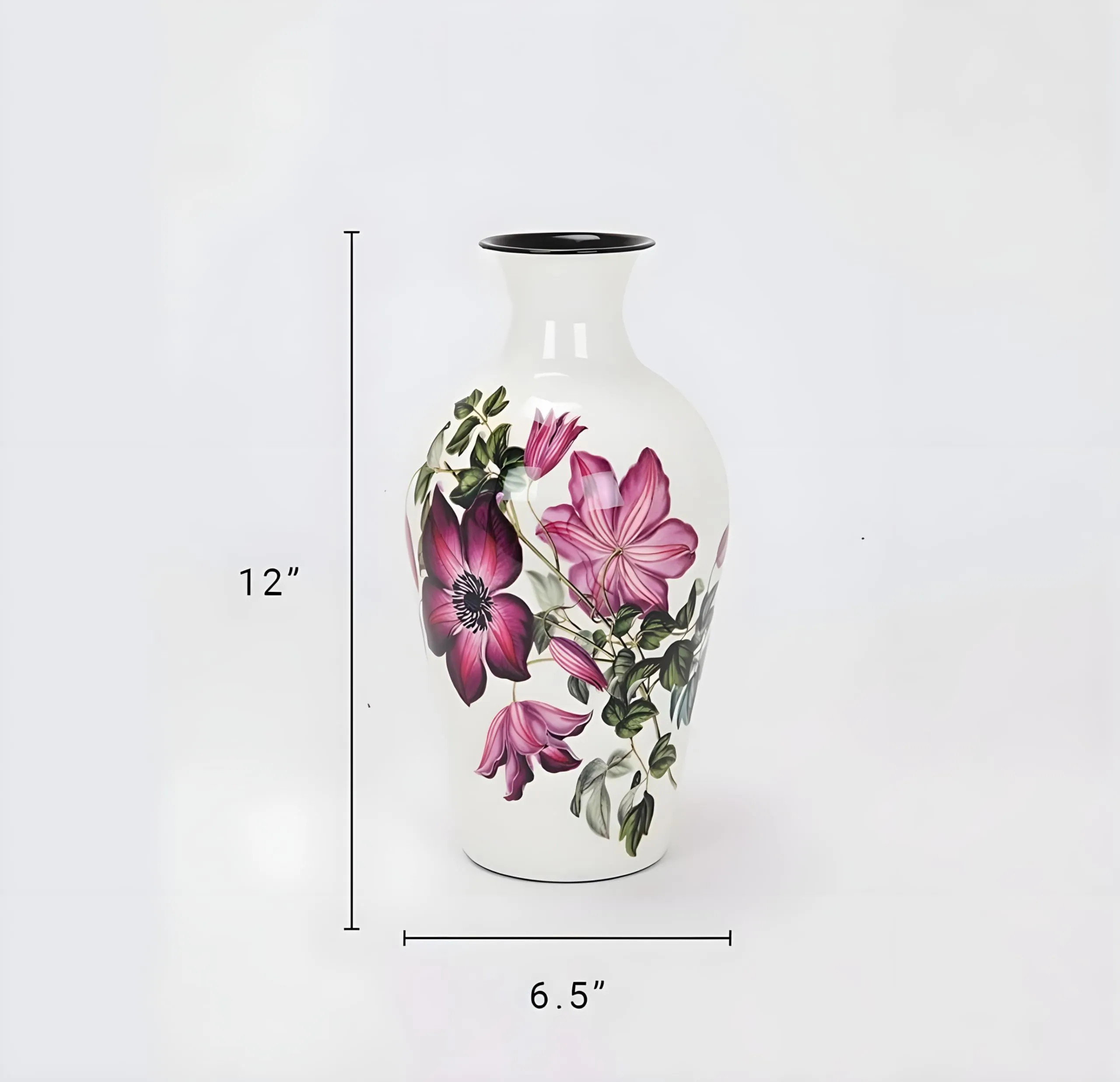 Impression Gallery Flower Vase for Home and Office Decoration (12 x 7 inch) Iron Vase (12" White with Rose Print)