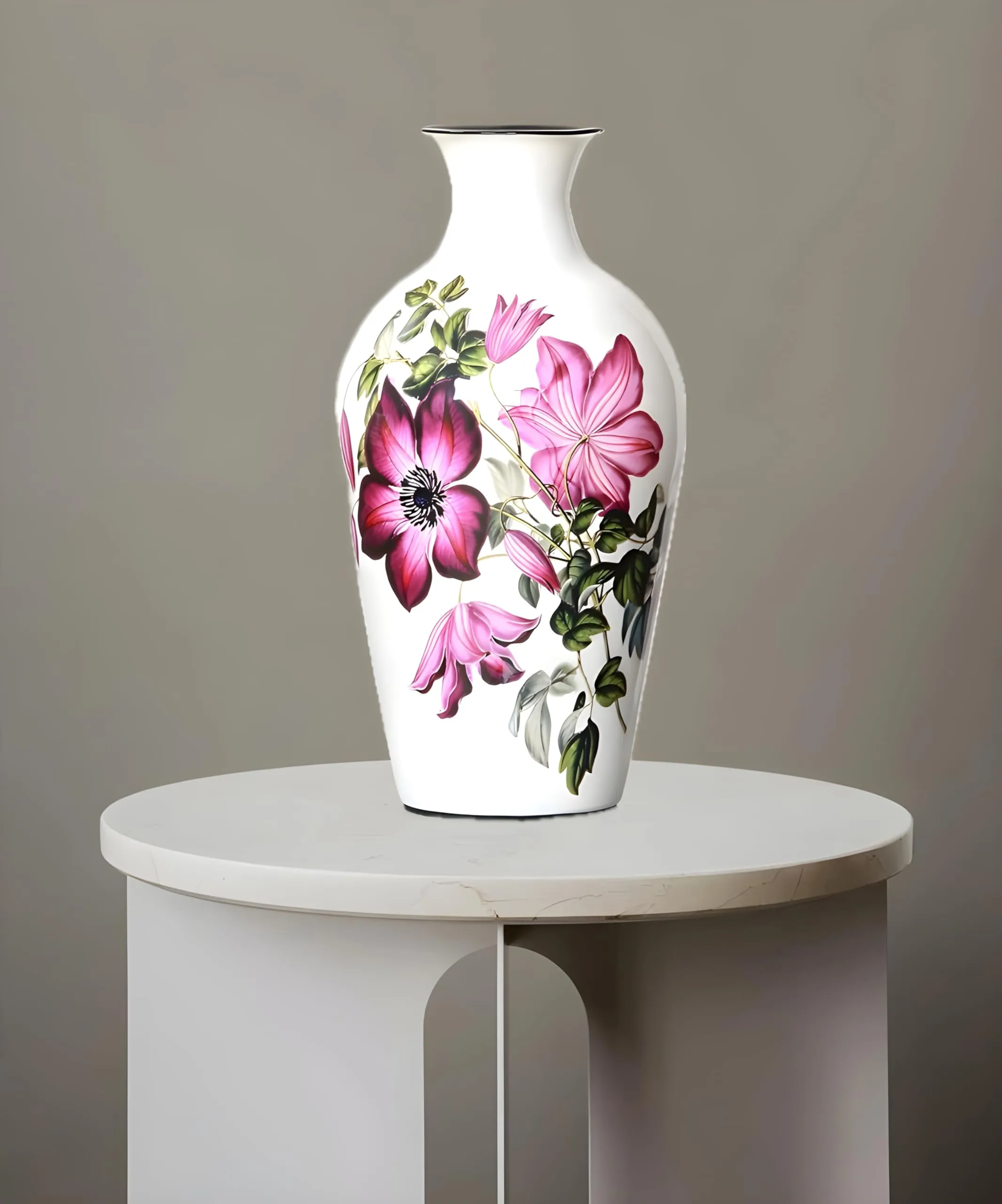 Impression Gallery Flower Vase for Home and Office Decoration (12 x 7 inch) Iron Vase (12" White with Rose Print)