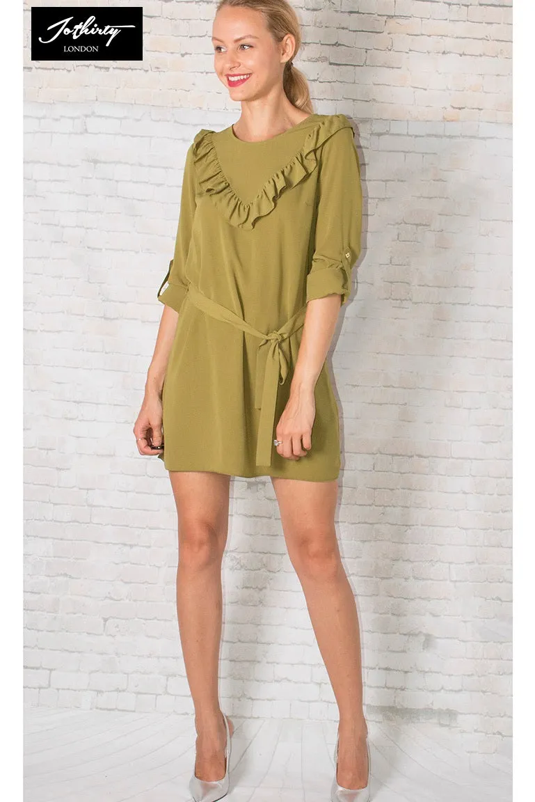 JOTHIRTY Ruffle Detail Tea Dress in Green