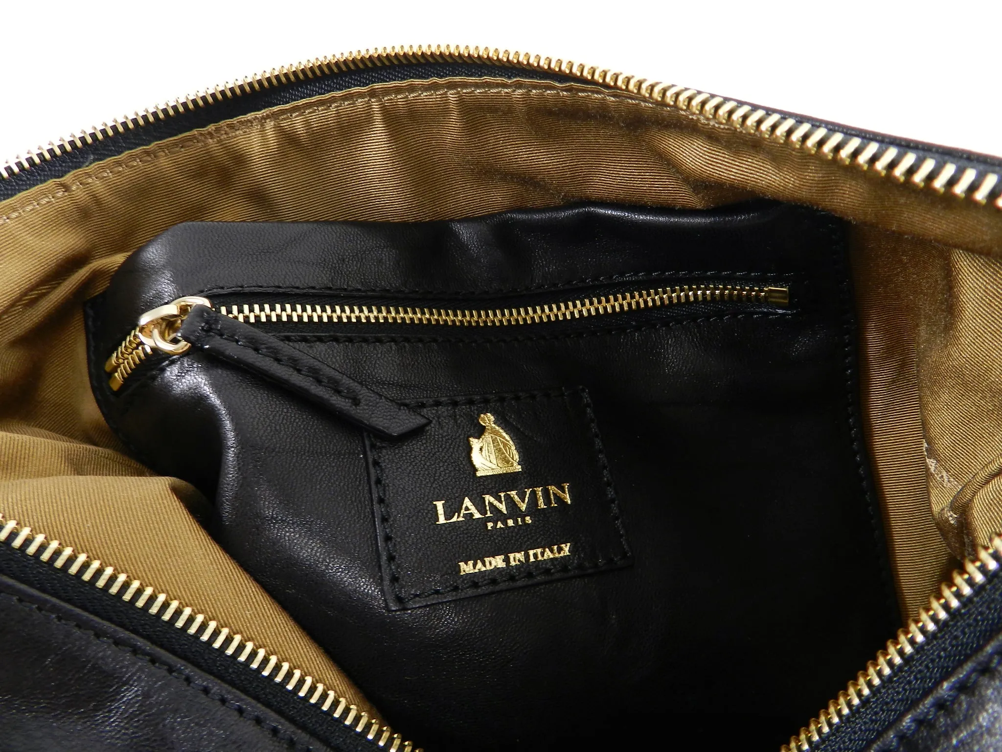 Lanvin Resort 2015 Black Leather Bag with Gold Chain Fringe and Beads