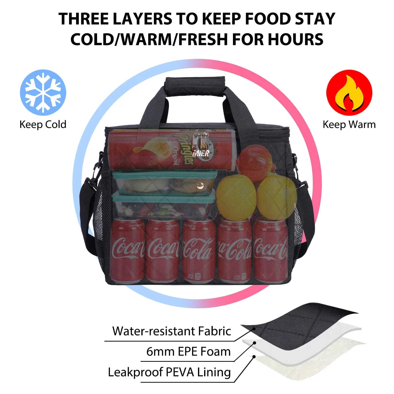 Large Soft Cooler Insulated Lunch Bag Tote for Men Women