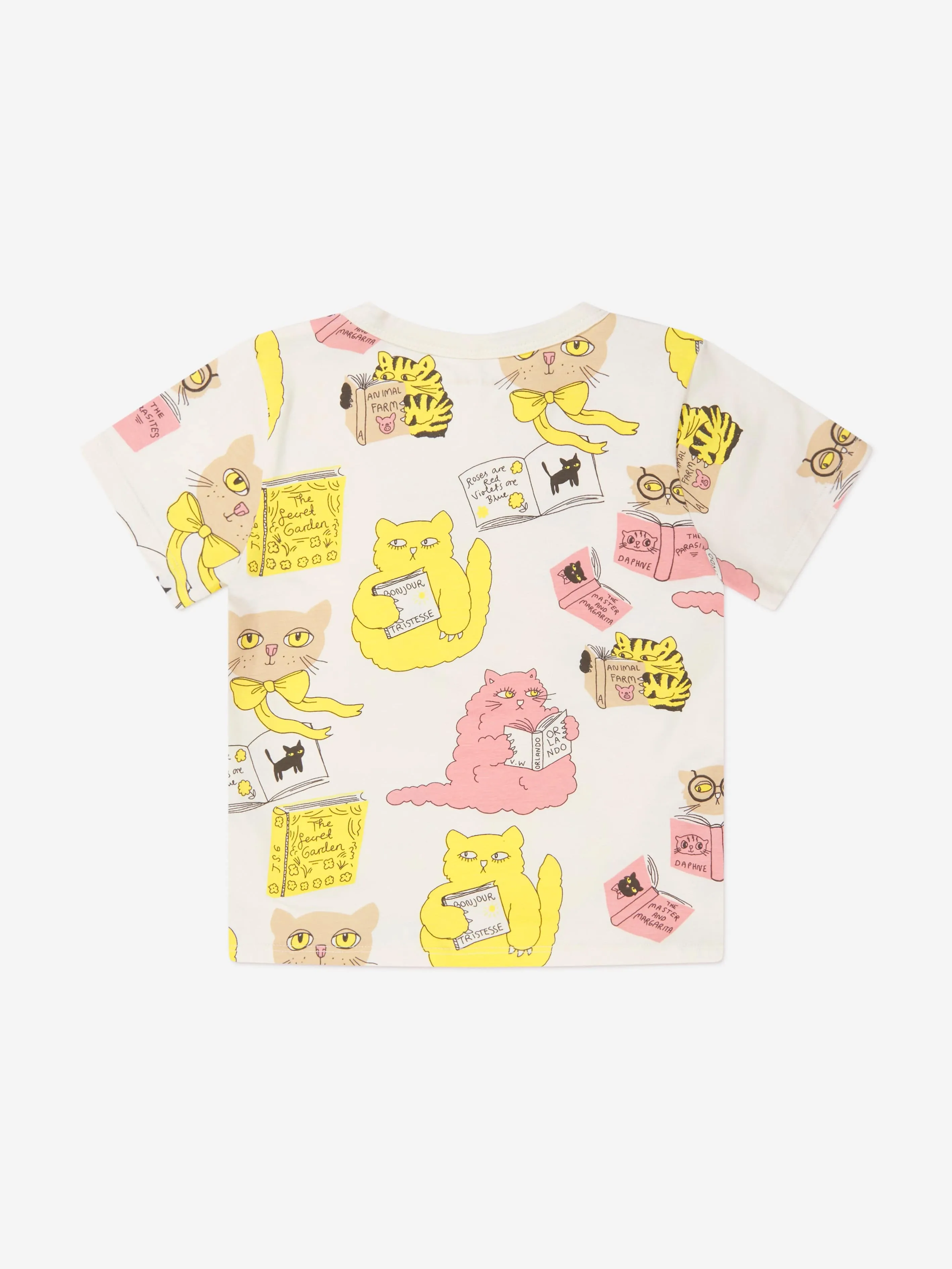 Mini Rodini Girls Organic Cotton Cats T-Shirt In White