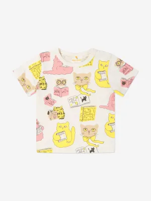 Mini Rodini Girls Organic Cotton Cats T-Shirt In White