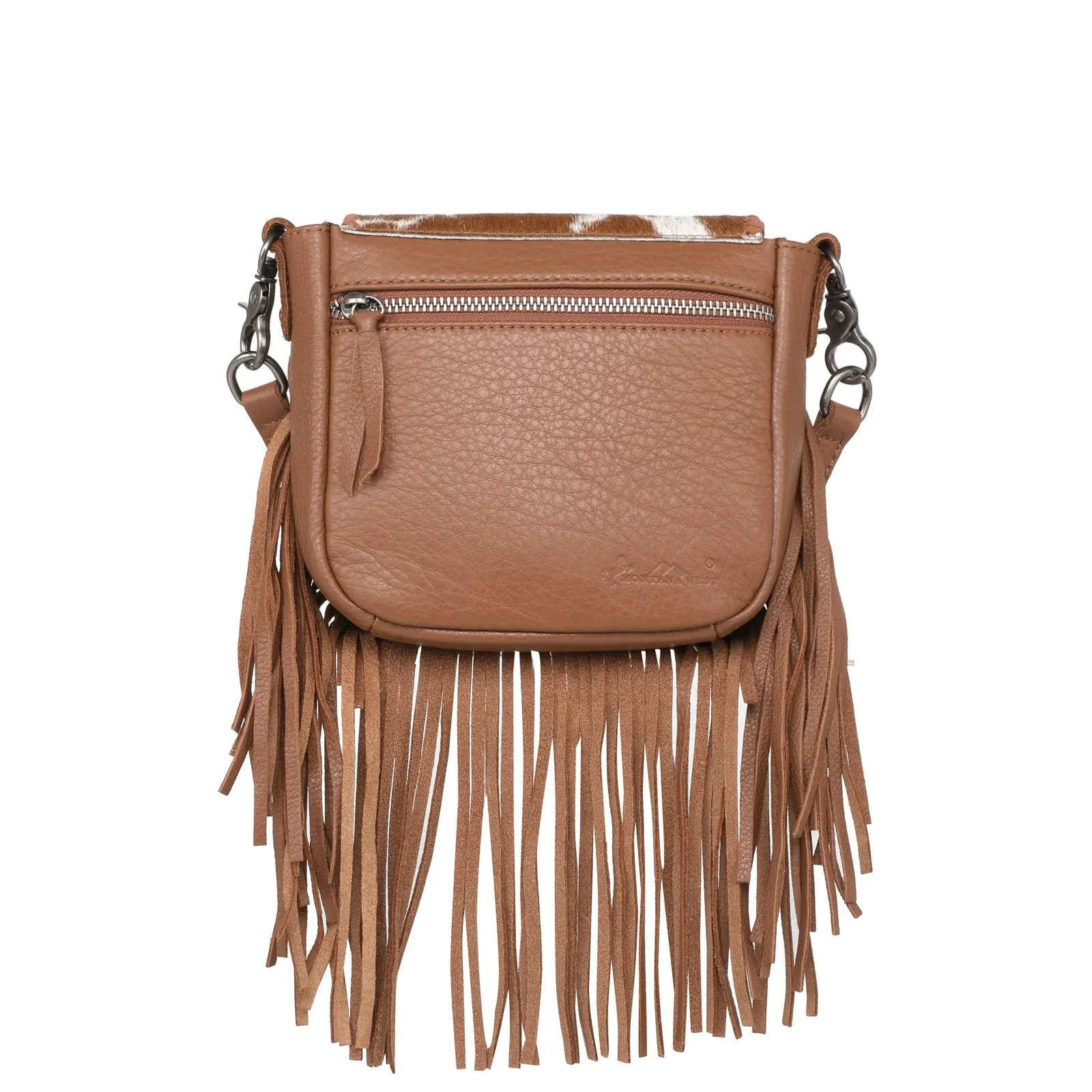 Montana West Genuine Leather Hiar-on Collection Fringe Crossbody