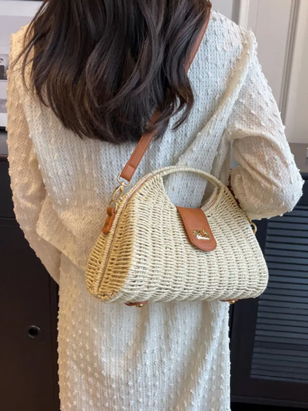 Mori Fashion Straw Contrasting Color Tote Bag