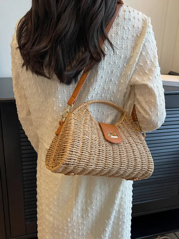 Mori Fashion Straw Contrasting Color Tote Bag