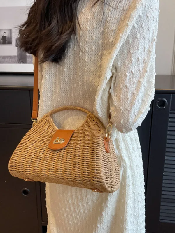 Mori Fashion Straw Contrasting Color Tote Bag