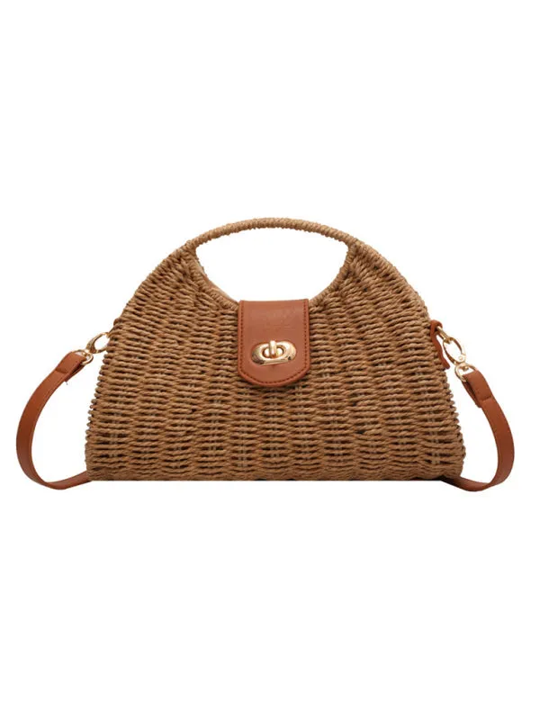 Mori Fashion Straw Contrasting Color Tote Bag