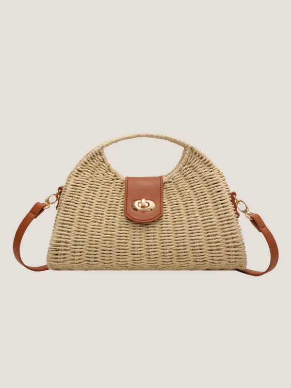 Mori Fashion Straw Contrasting Color Tote Bag