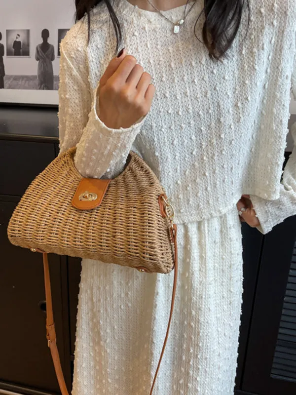Mori Fashion Straw Contrasting Color Tote Bag