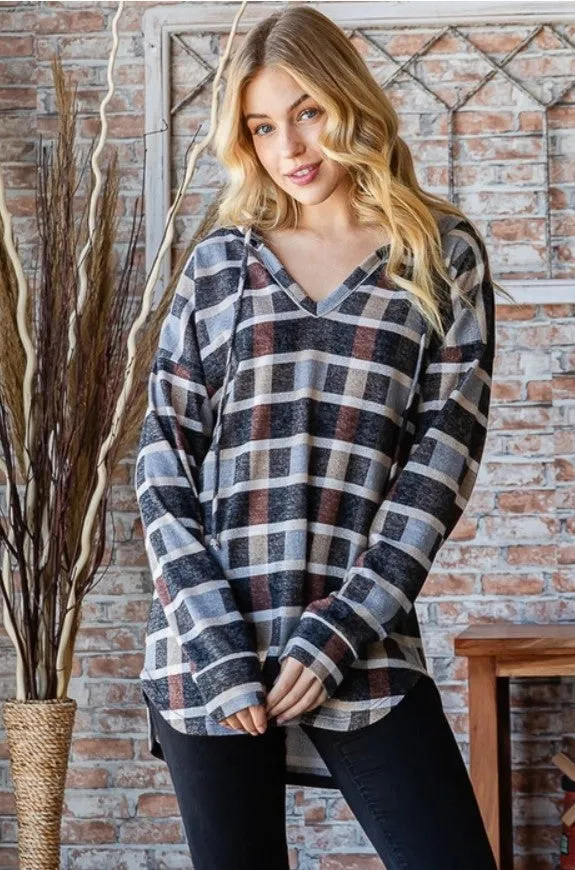 Multi Plaid Hoodie Top - #6163-6168