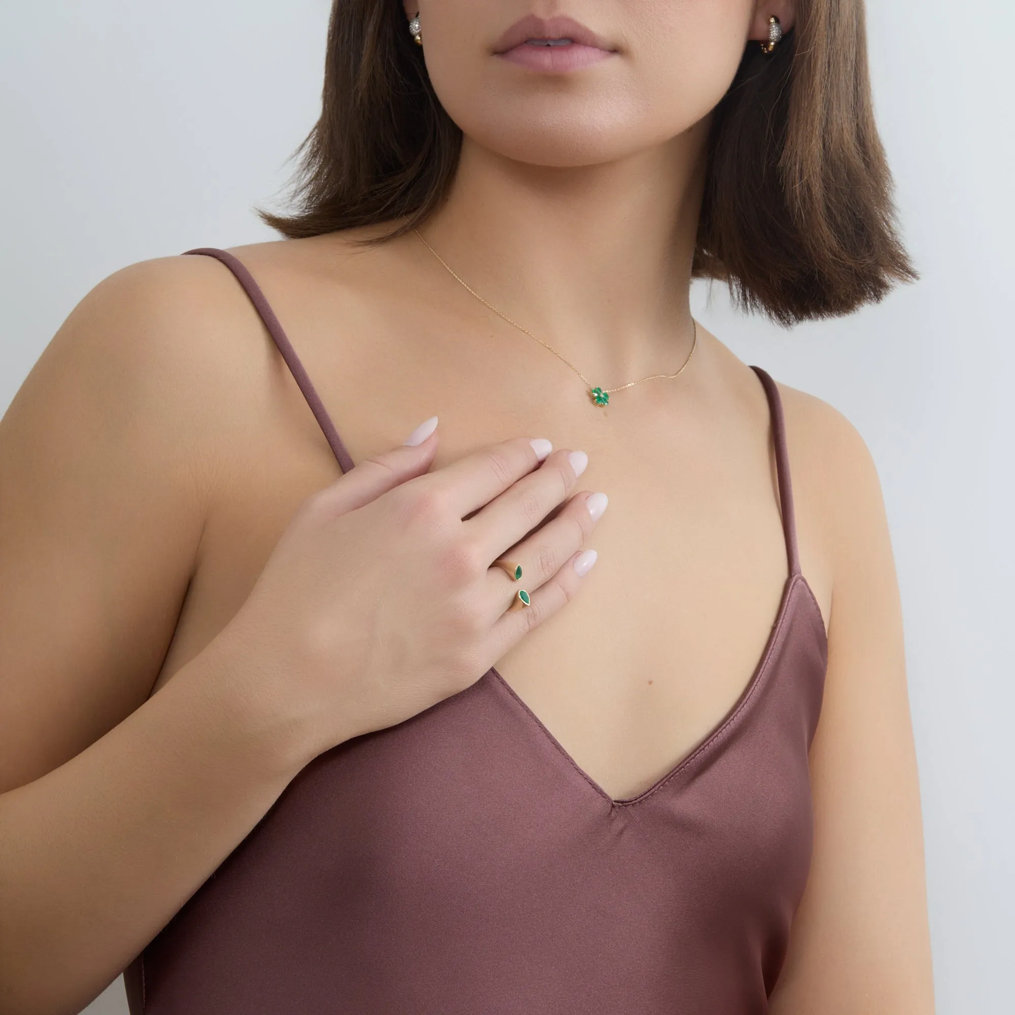 Natural Pear Shape Emerald Open Cuff Ring, Bomonti