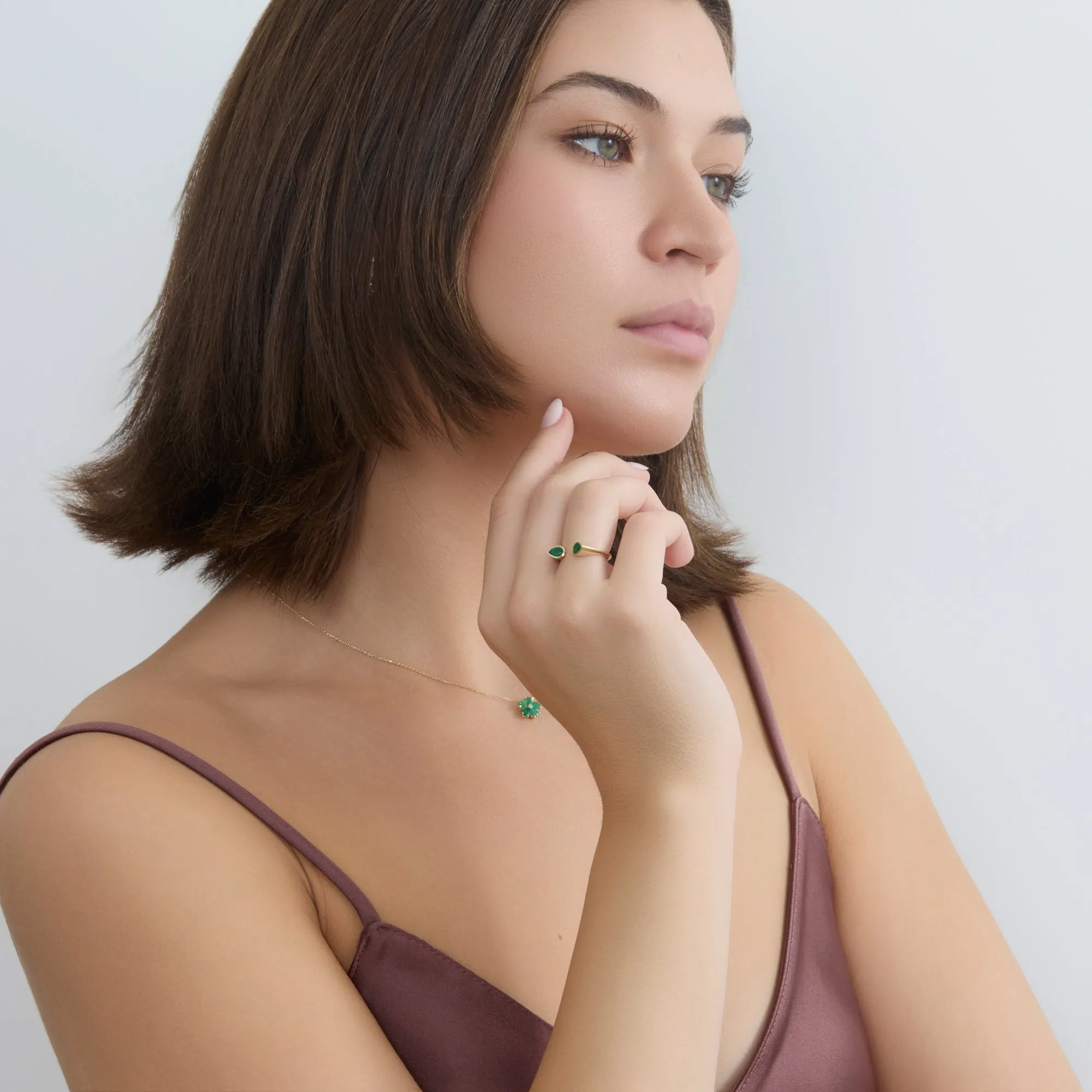 Natural Pear Shape Emerald Open Cuff Ring, Bomonti