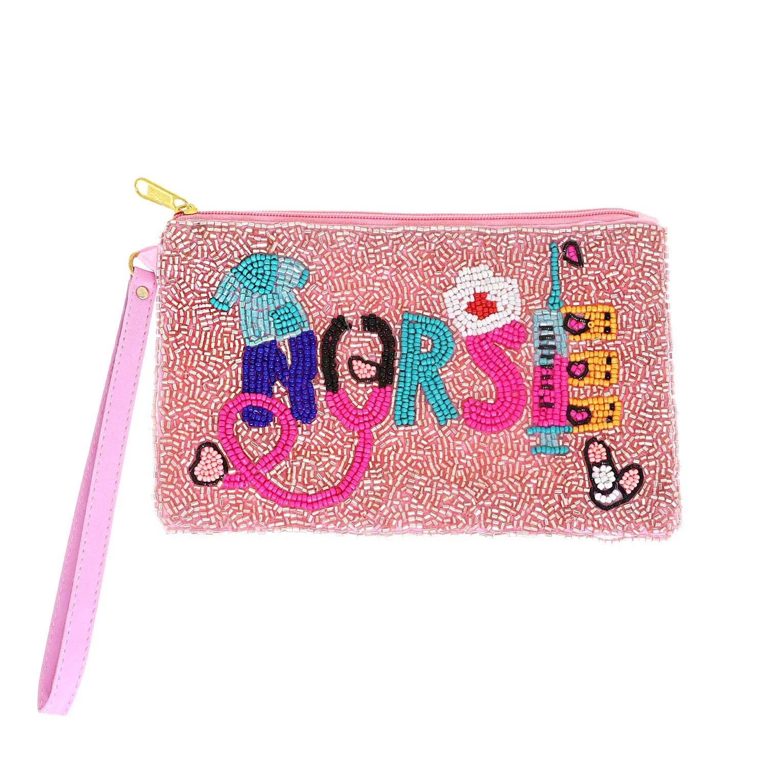 Nurse Appreciation Seed Beaded Coin Purse w/ Wristlet Strap