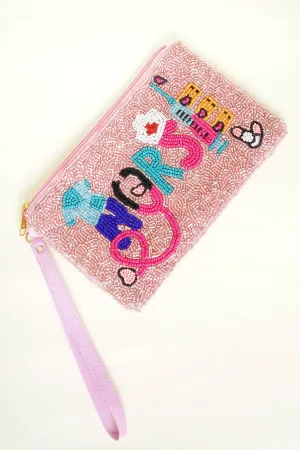 Nurse Appreciation Seed Beaded Coin Purse w/ Wristlet Strap