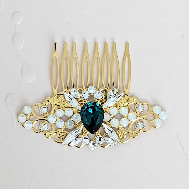 Opal Crystal Emerald Hair Comb Tey