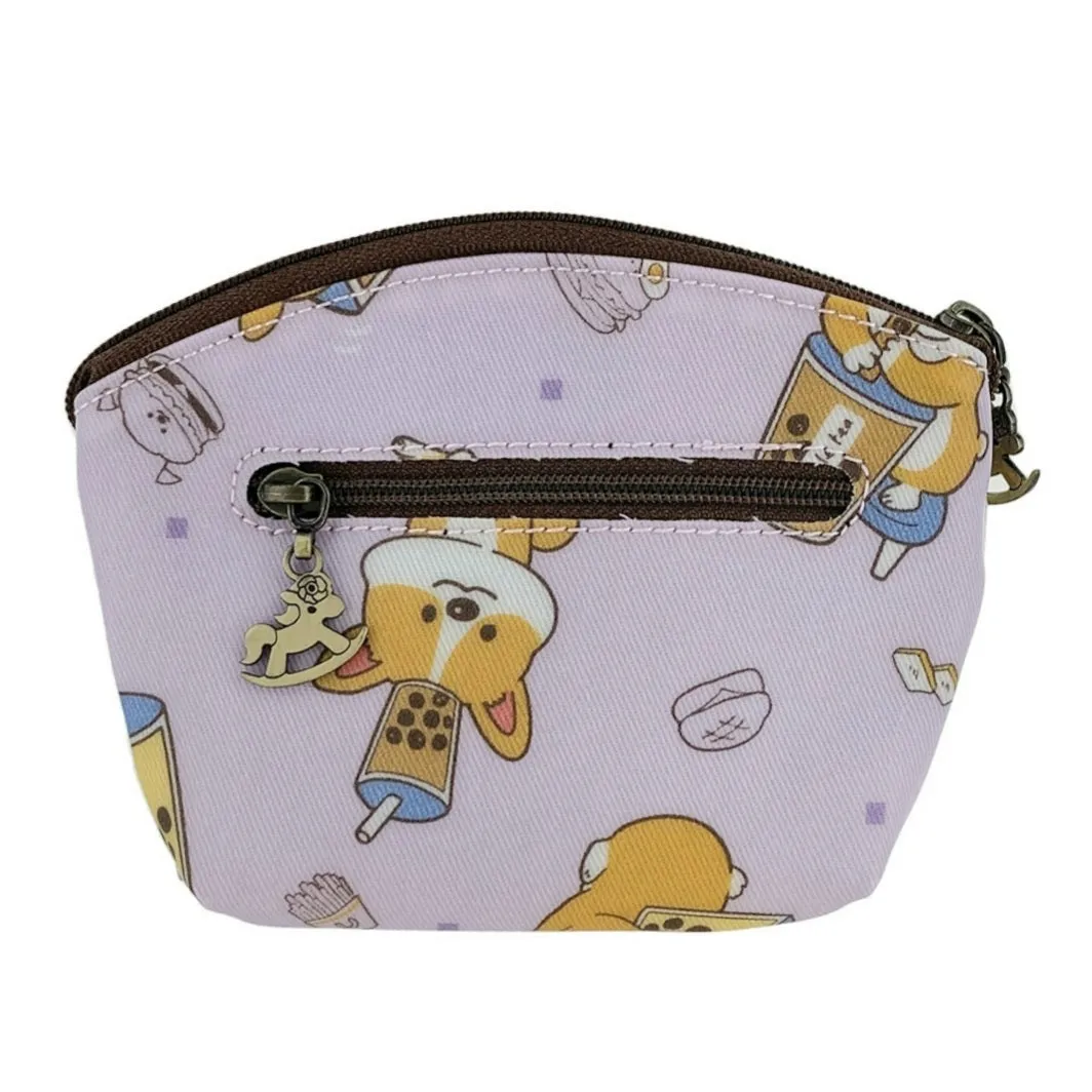 Purple Bubble Tea Corgi Shell Keychain Coin Purse