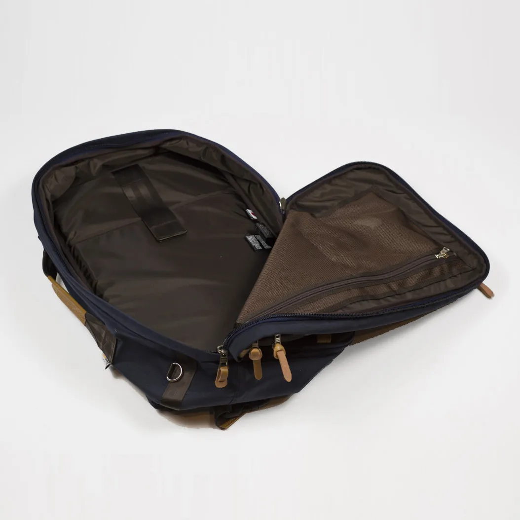 "Potential" backpack / overnighter, navy Cordura and tan leather