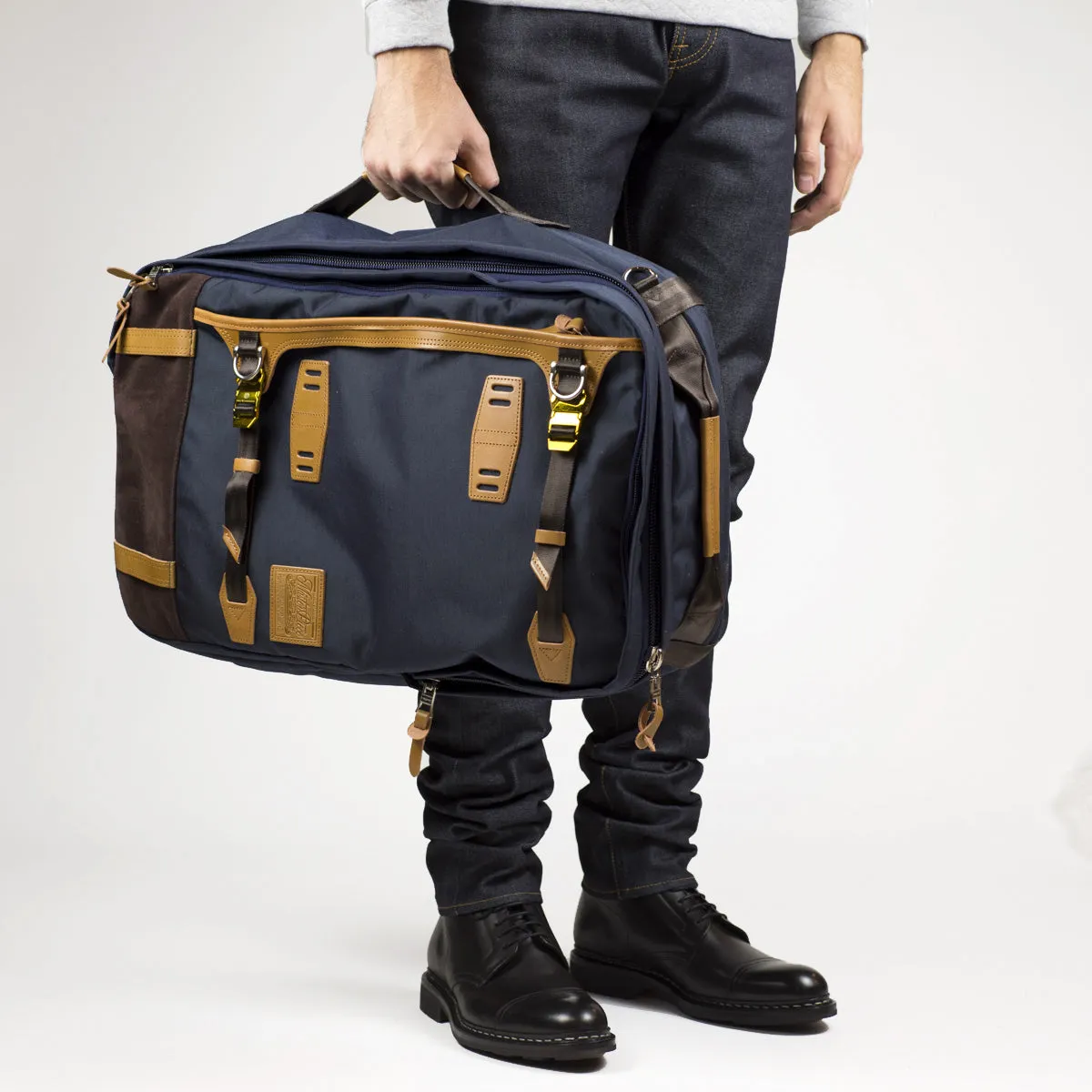 "Potential" backpack / overnighter, navy Cordura and tan leather