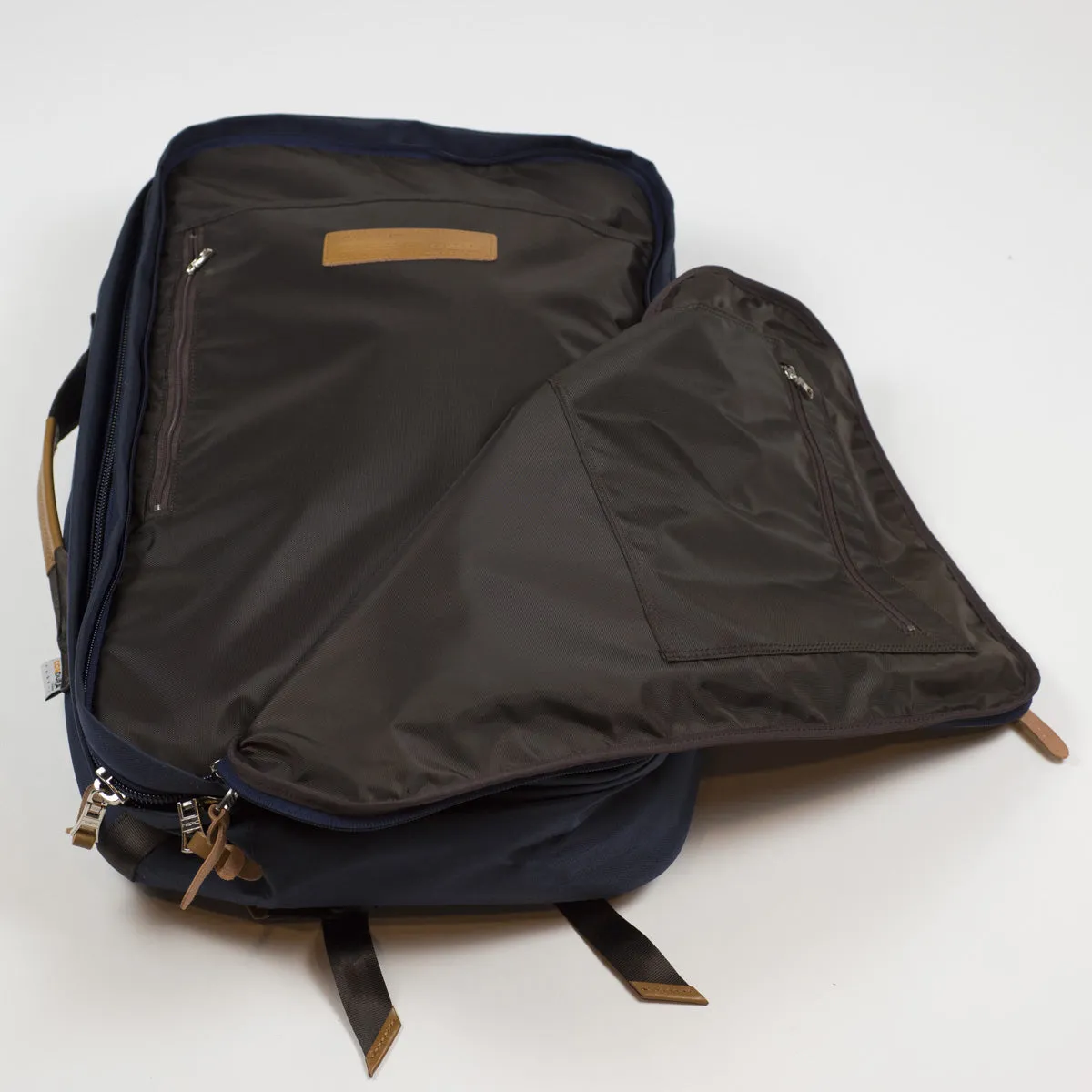 "Potential" backpack / overnighter, navy Cordura and tan leather