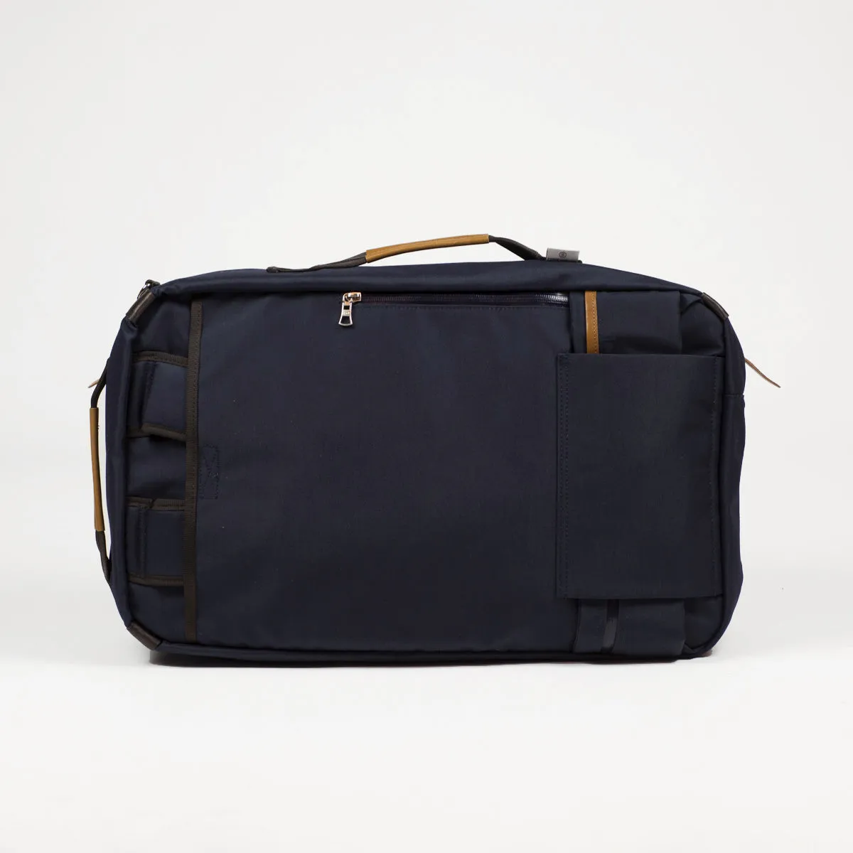 "Potential" backpack / overnighter, navy Cordura and tan leather