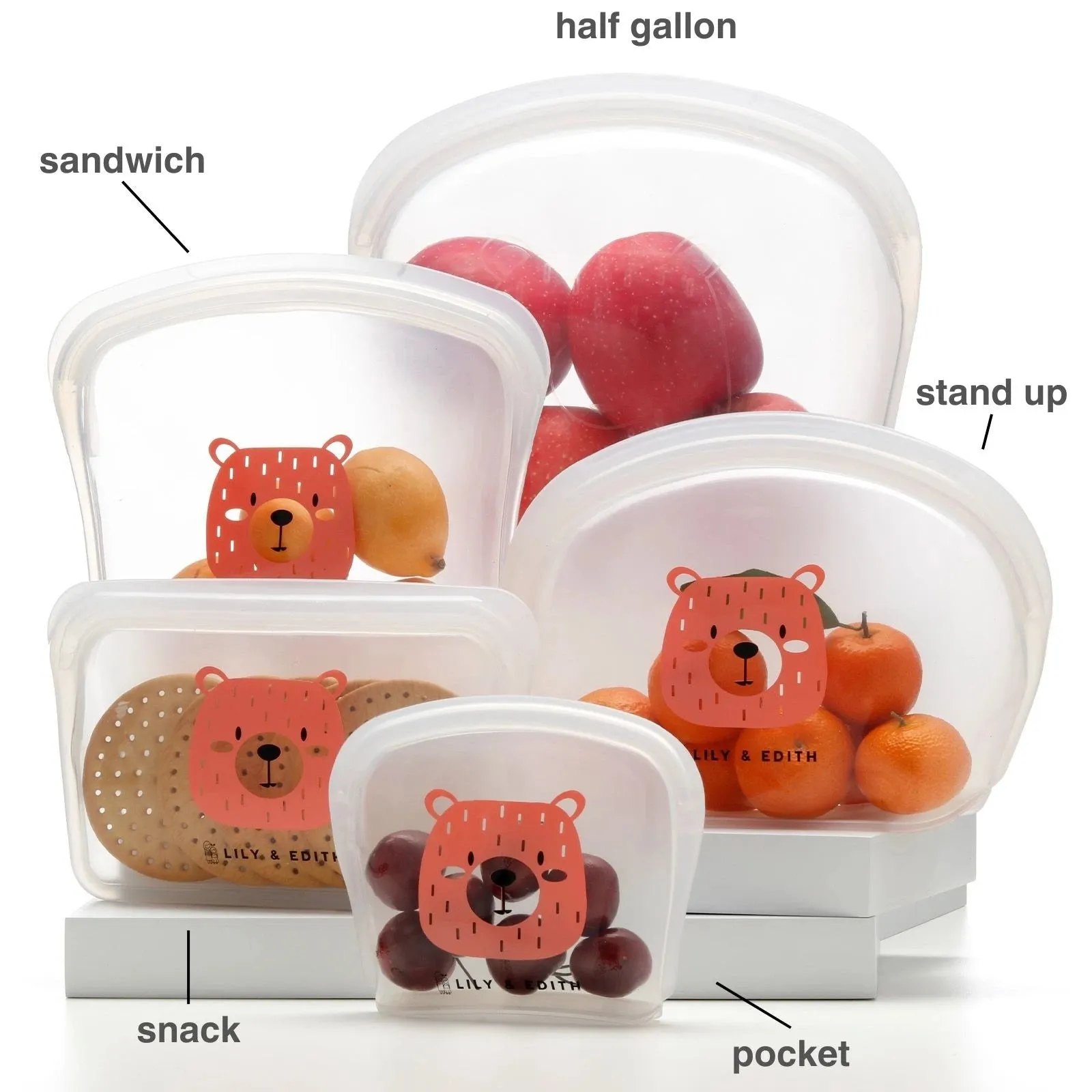 Reusable Silicone Bag Gift Box 5-Pack | Bear