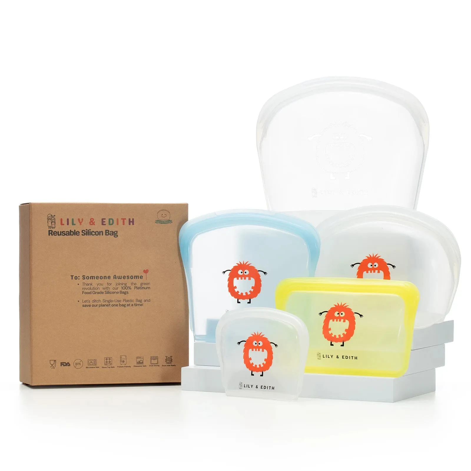 Reusable Silicone Bag Gift Box 5-Pack | Bear