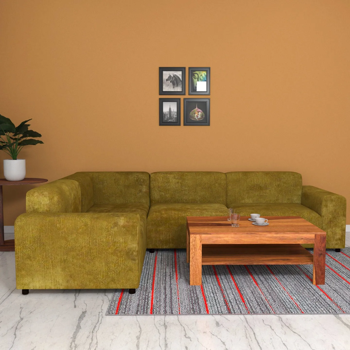 Rustic Pearl Pastel Coloured with Premium Comfort L Shaped 4 Seater Sofa Set for Home