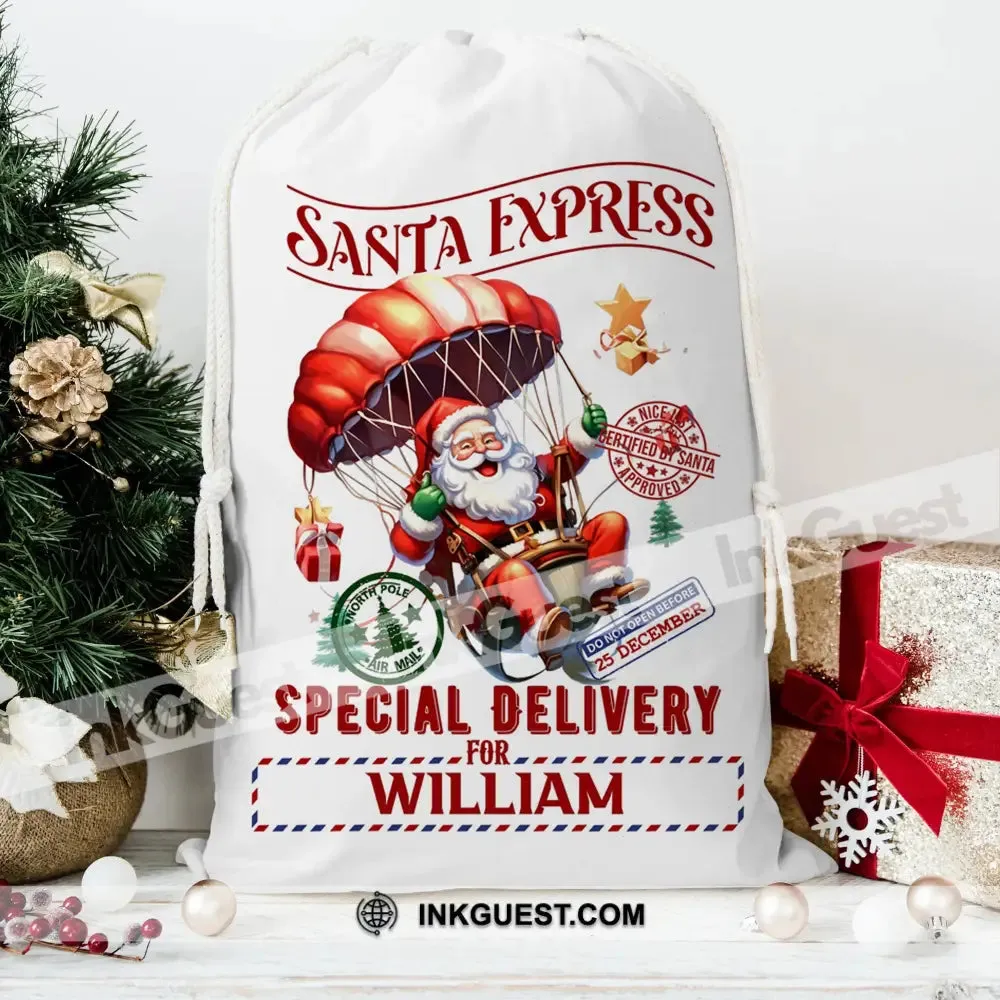 Santa Express Special For Custom Text, Personalized String Bag, Christmas Gift