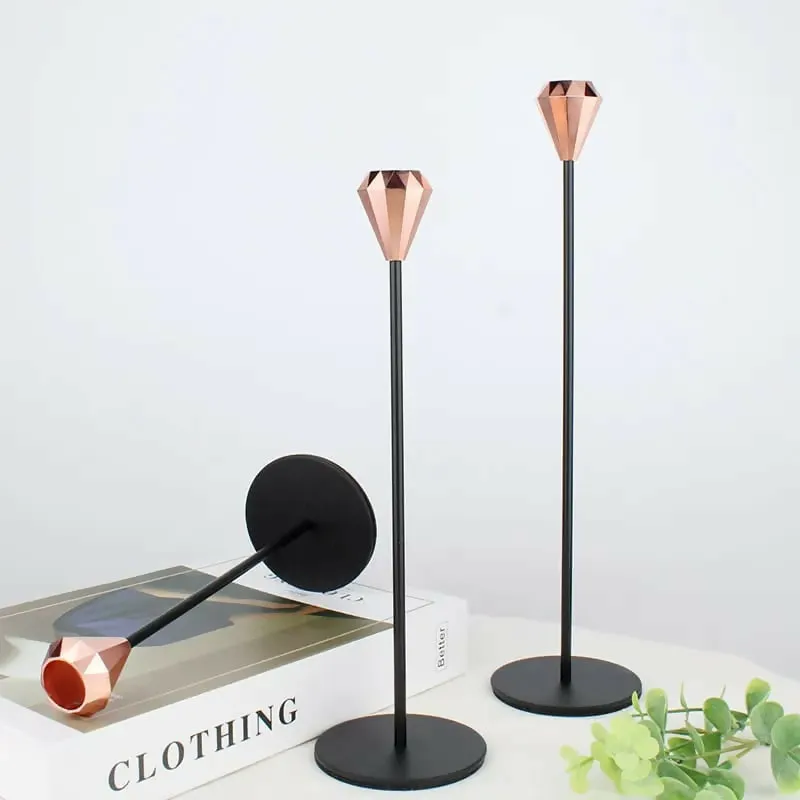 Set of 3 Metal Candle Holder-Black Diamonds