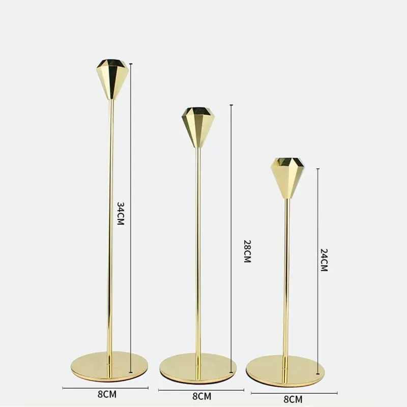 Set of 3 Metal Candle Holder-Black Diamonds