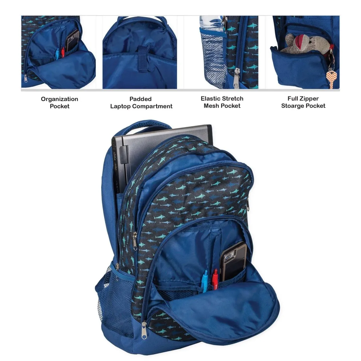 Shark Pattern Backpack & Lunchbag Set